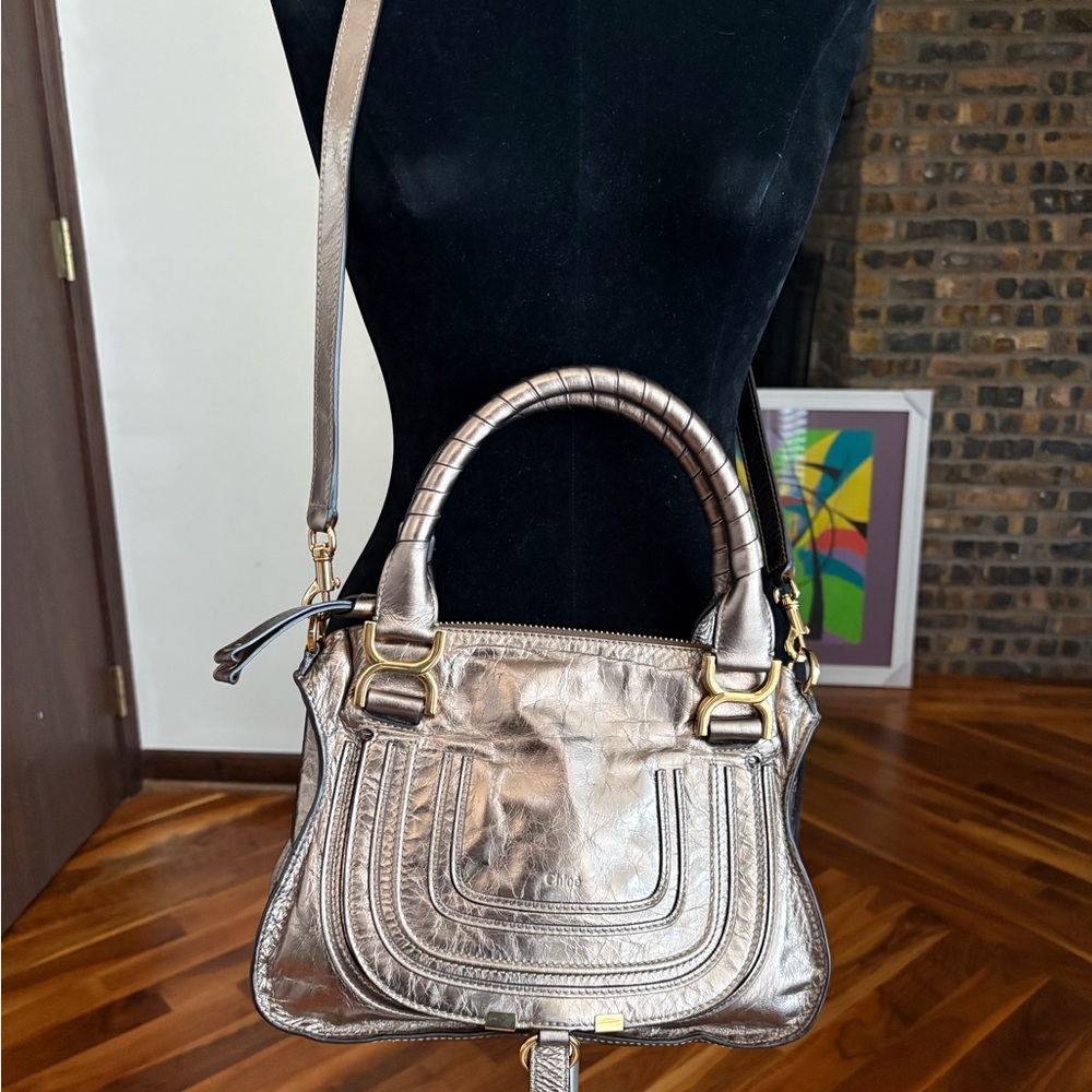 Chloe Small Marcie Metallic Bronze/Gold Crossbody Satchel, NEW - Picture 1 of 17